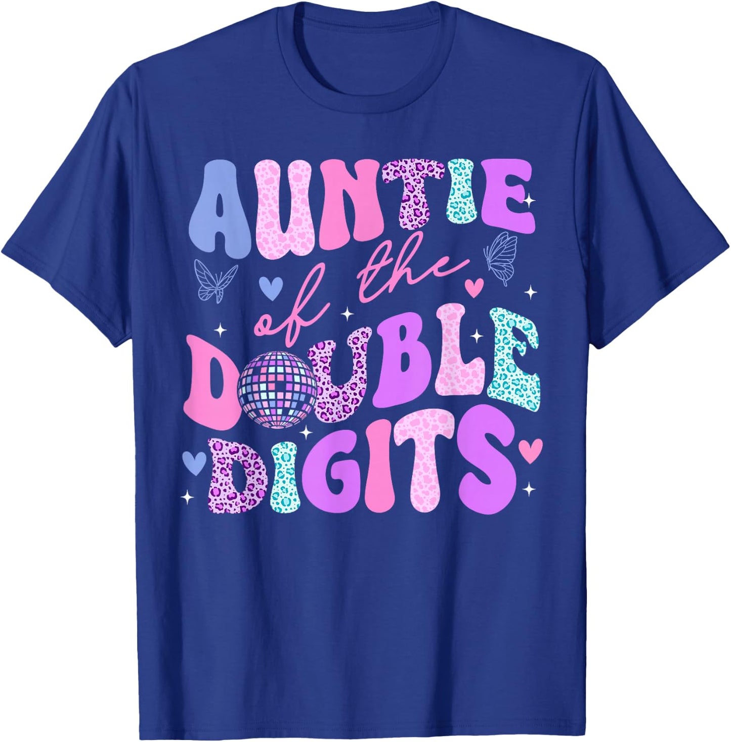 Auntie Of The Double Digits Daughter Groovy Aunt Retro Theme T-Shirt - T-Shirt | Royal