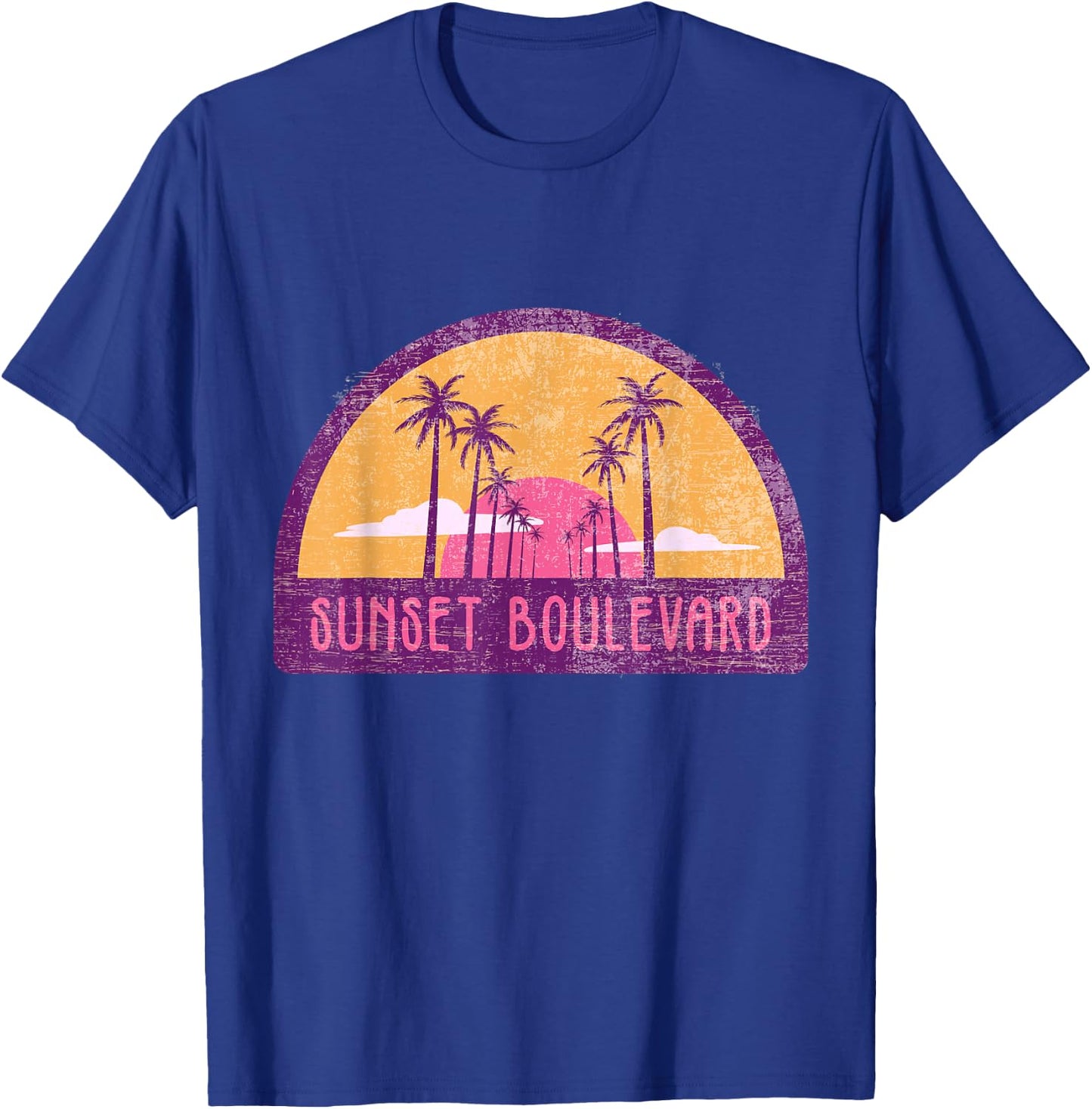 Vintage Sunset Blvd California Distressed Grunge Retro 80s T-Shirt - T-Shirt | Royal