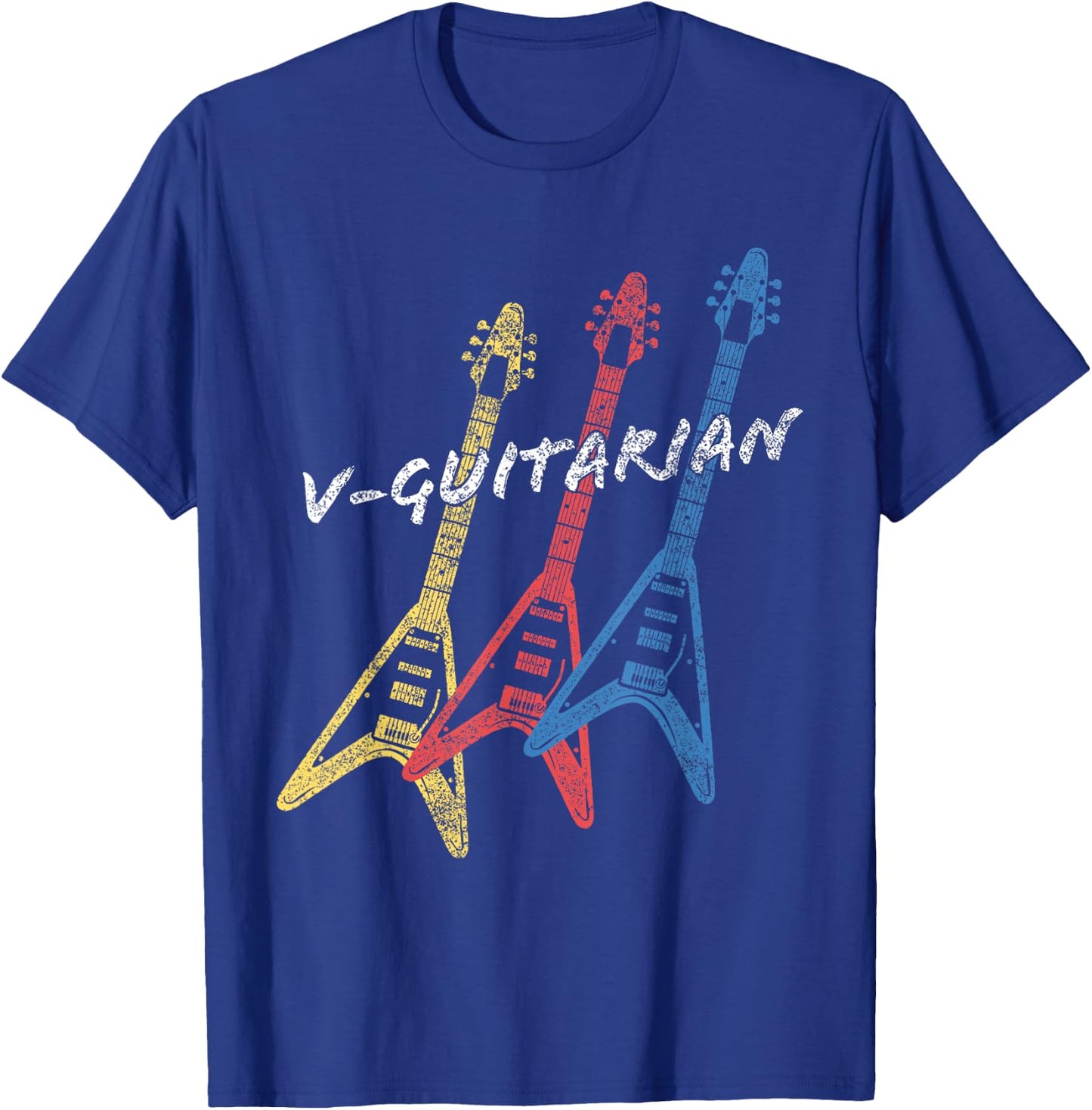V-Guitarian Stacked Flying V Guitar. Vintage Guitarist T-Shirt - T-Shirt | Royal