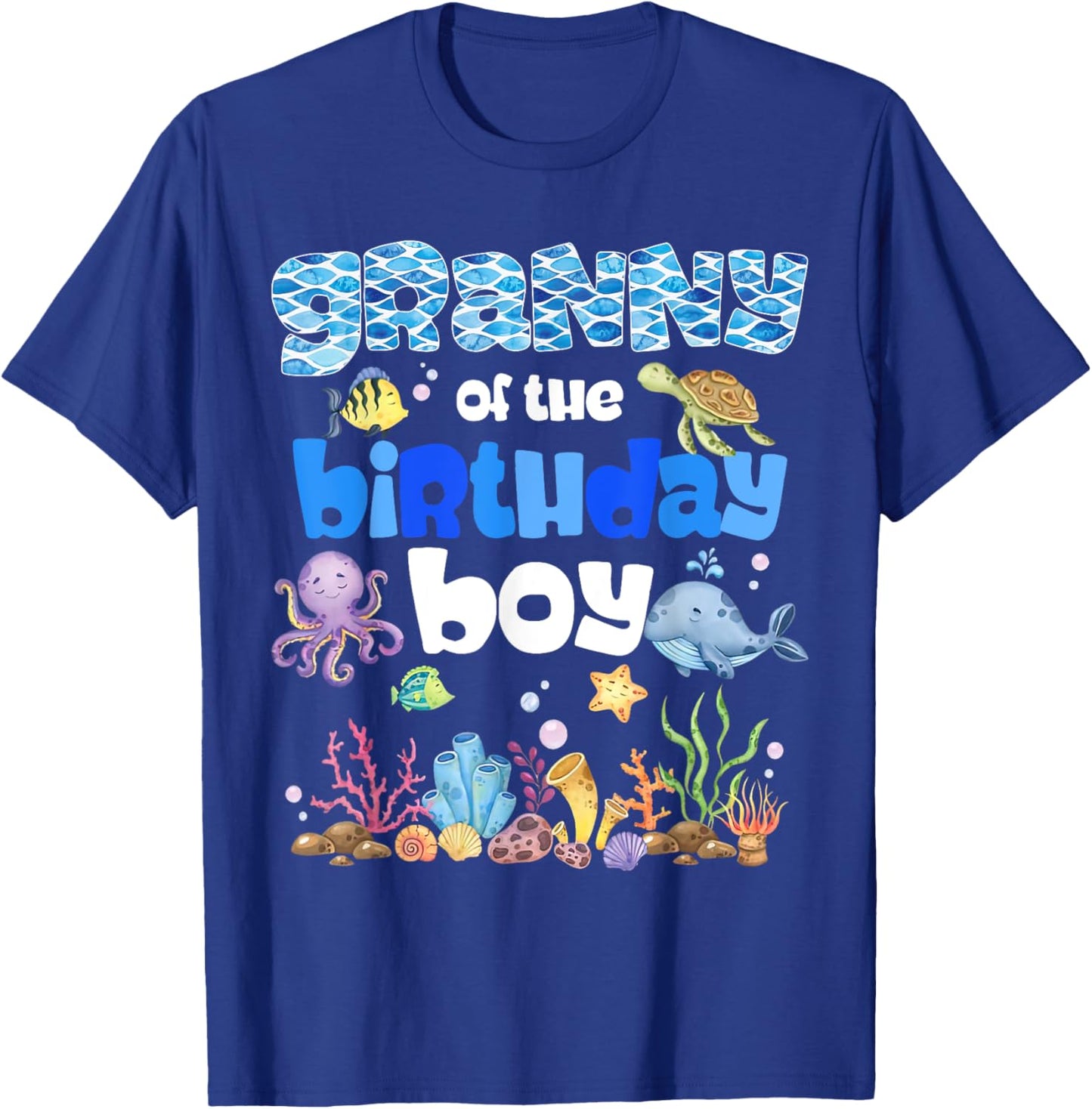 Granny Of The Birthday Boy Sea Fish Ocean Animals Aquarium T-Shirt - T-Shirt | Royal