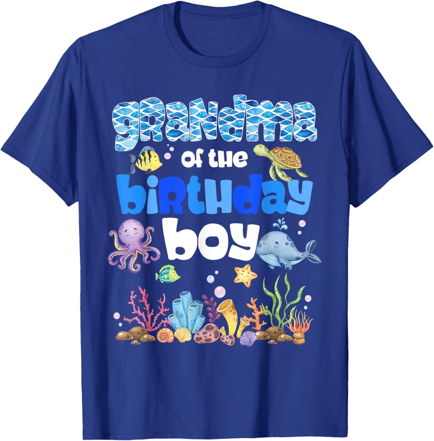 Grandma Of The Birthday Boy Sea Fish Ocean Animals Aquarium T-Shirt - T-Shirt | Royal