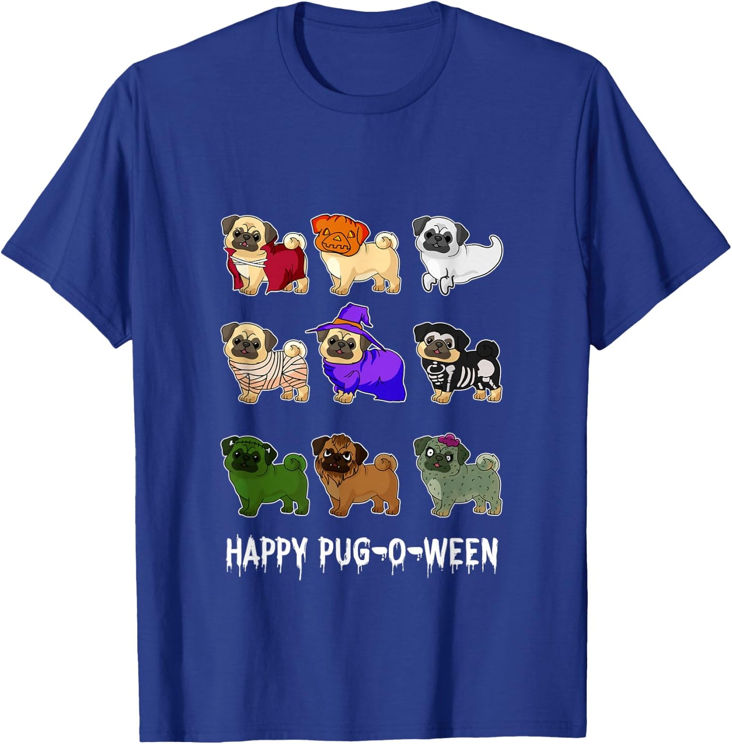 Pug Happy Pug-o-ween Halloween Cute Spooky Costume Gift T-Shirt - T-Shirt | Royal