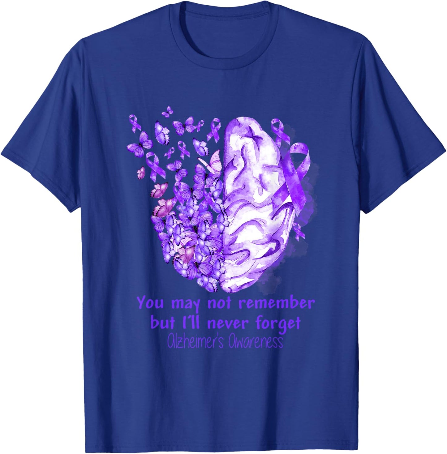 Alzheimer's awareness, Dementia gift, Purple Butterfiles T-Shirt - T-Shirt | Royal