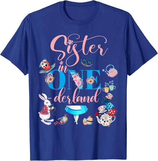 Alice in ONEderland Family Sister Of The Birthday Girl T-Shirt - T-Shirt | Royal