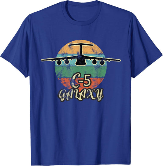 C-5 Galaxy Vintage Sunset Airlift Cargo Airplane T-Shirt - T-Shirt | Royal