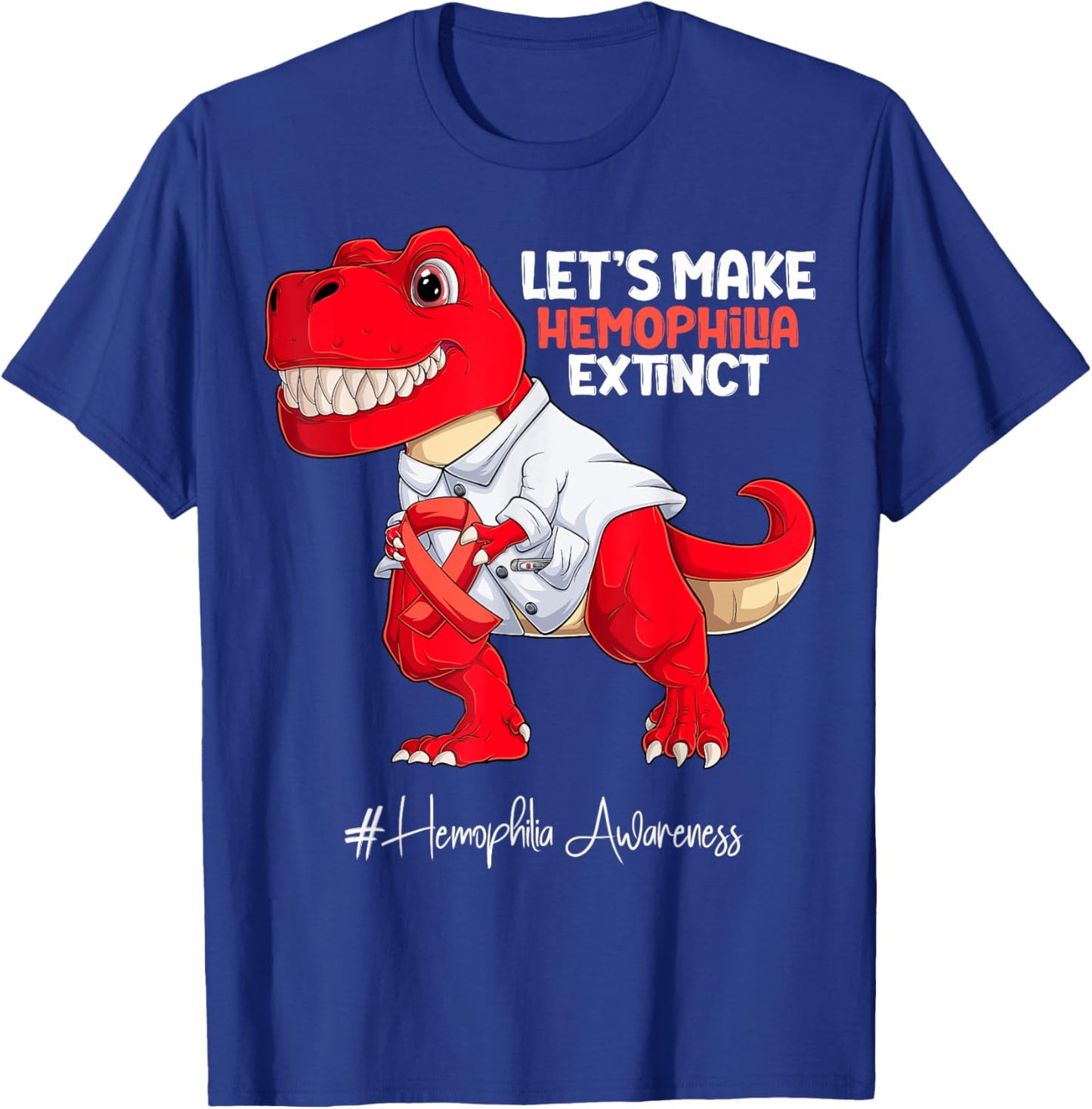 Red Ribbon Trex Hemophilia Awareness T-Shirt - T-Shirt | Royal