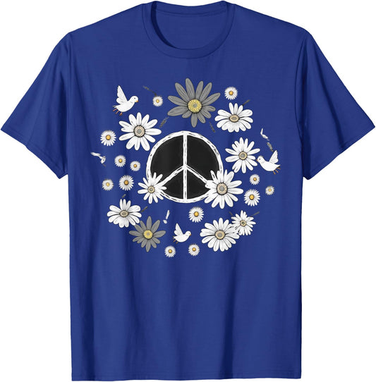 PEACE SIGN LOVE 60s 70s Daisy Flower Hippie Costume T-Shirt - T-Shirt | Royal