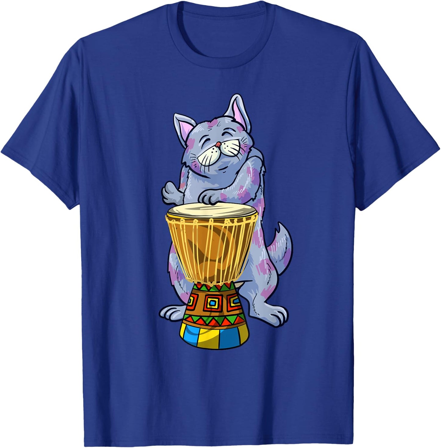 Funny Cat Playing Djembe Gift | Cute Kitten Musician Fan T-Shirt - T-Shirt | Royal