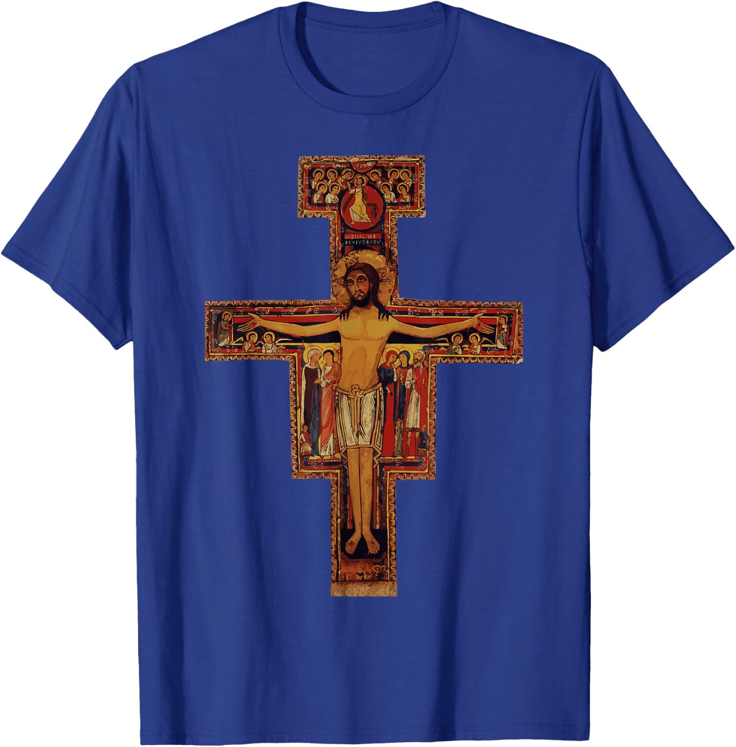 Happy Catholics Catholic Francis of Assisi San Damiano Cross - Black, Adult, Short Sleeve, Modern Religious Style, Casual, Size Small T-Shirt - T-Shirt | Royal