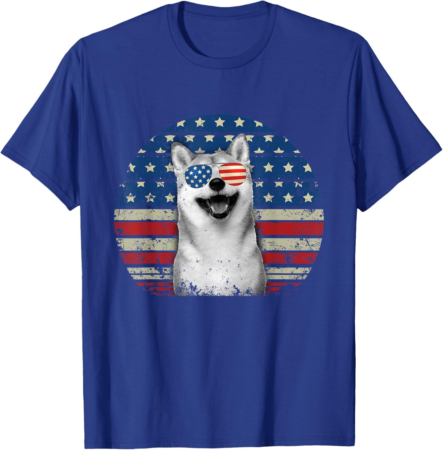 Retro Patriotic Shiba Inu American Flag Dog Lover T-Shirt - T-Shirt | Royal