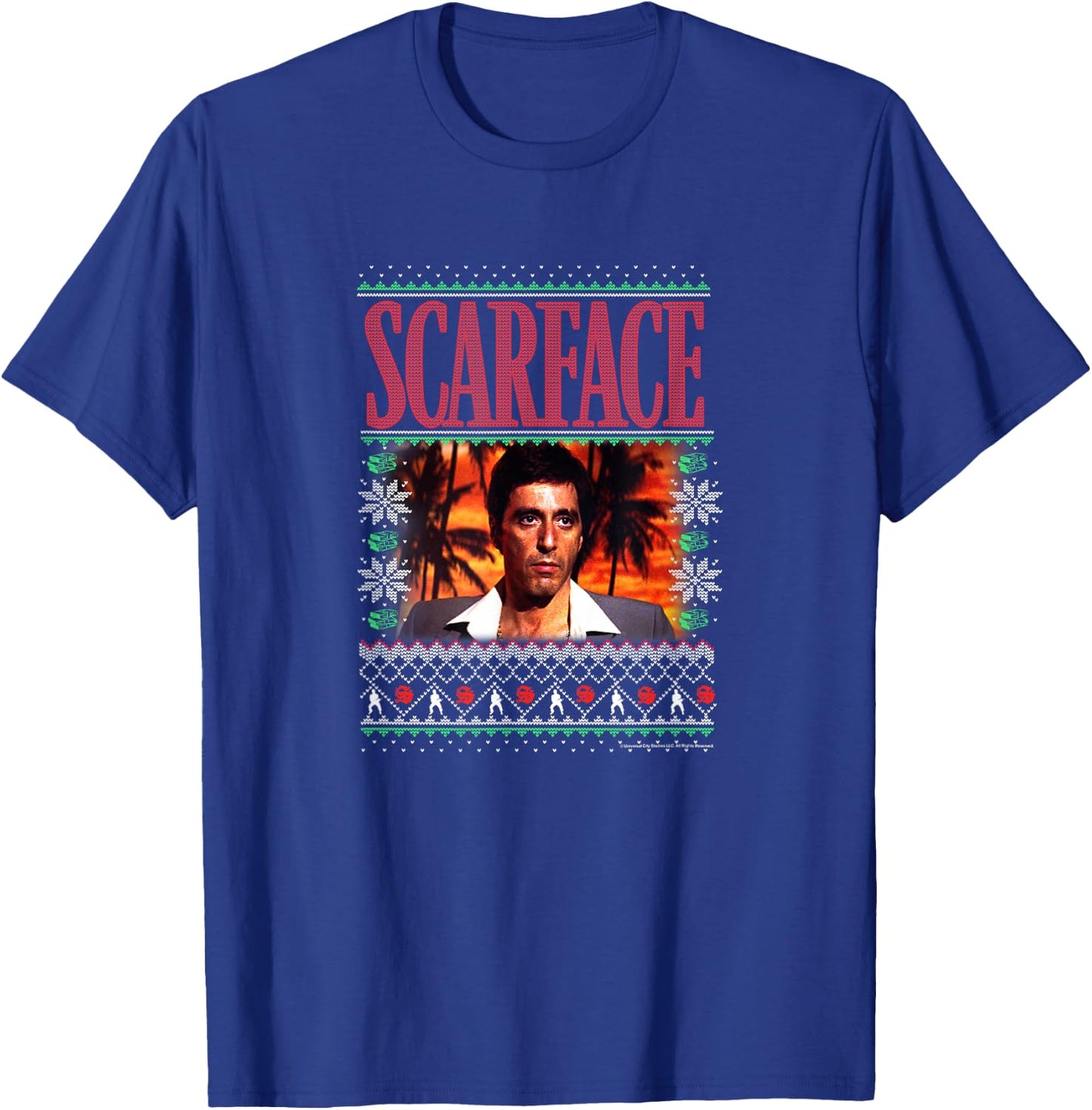 Scarface Christmas Style Knit Design T-Shirt - T-Shirt | Royal