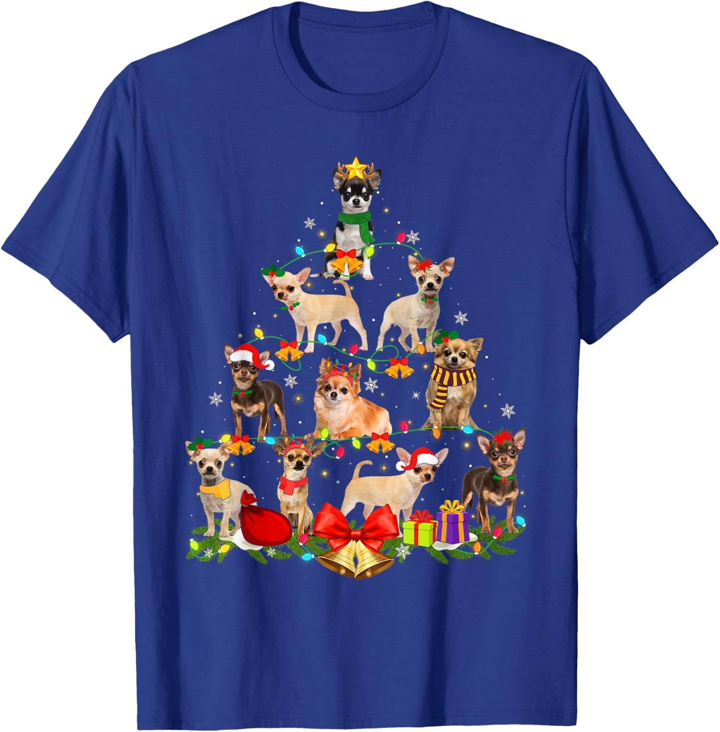 Dog Lover Chihuahua Tree Christmas Light Xmas Pajama Women Kids T-Shirt - T-Shirt | Royal