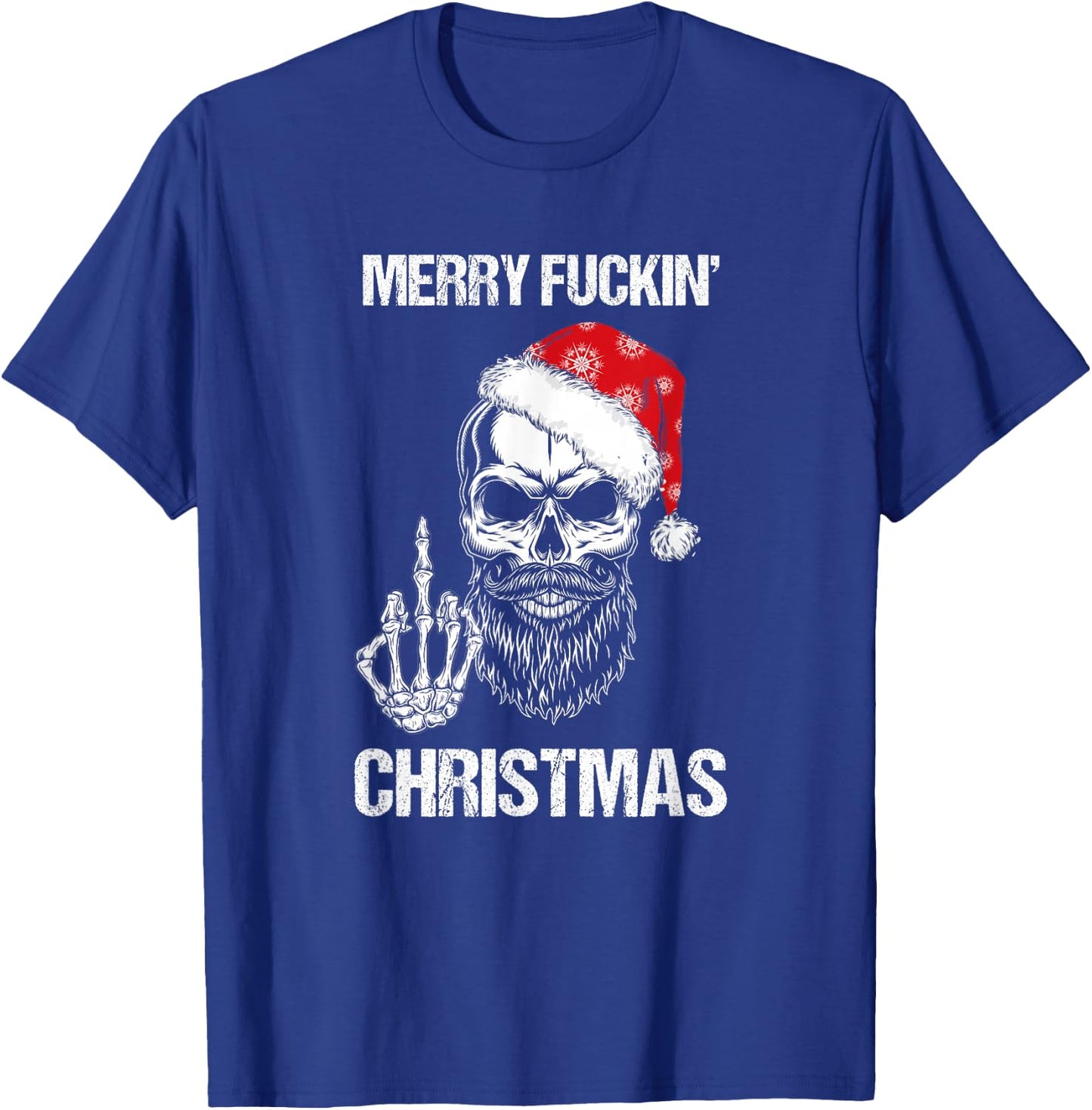 Funny Skull Santa Hat Merry Fuckin Christmas Pajama T-Shirt - T-Shirt | Royal