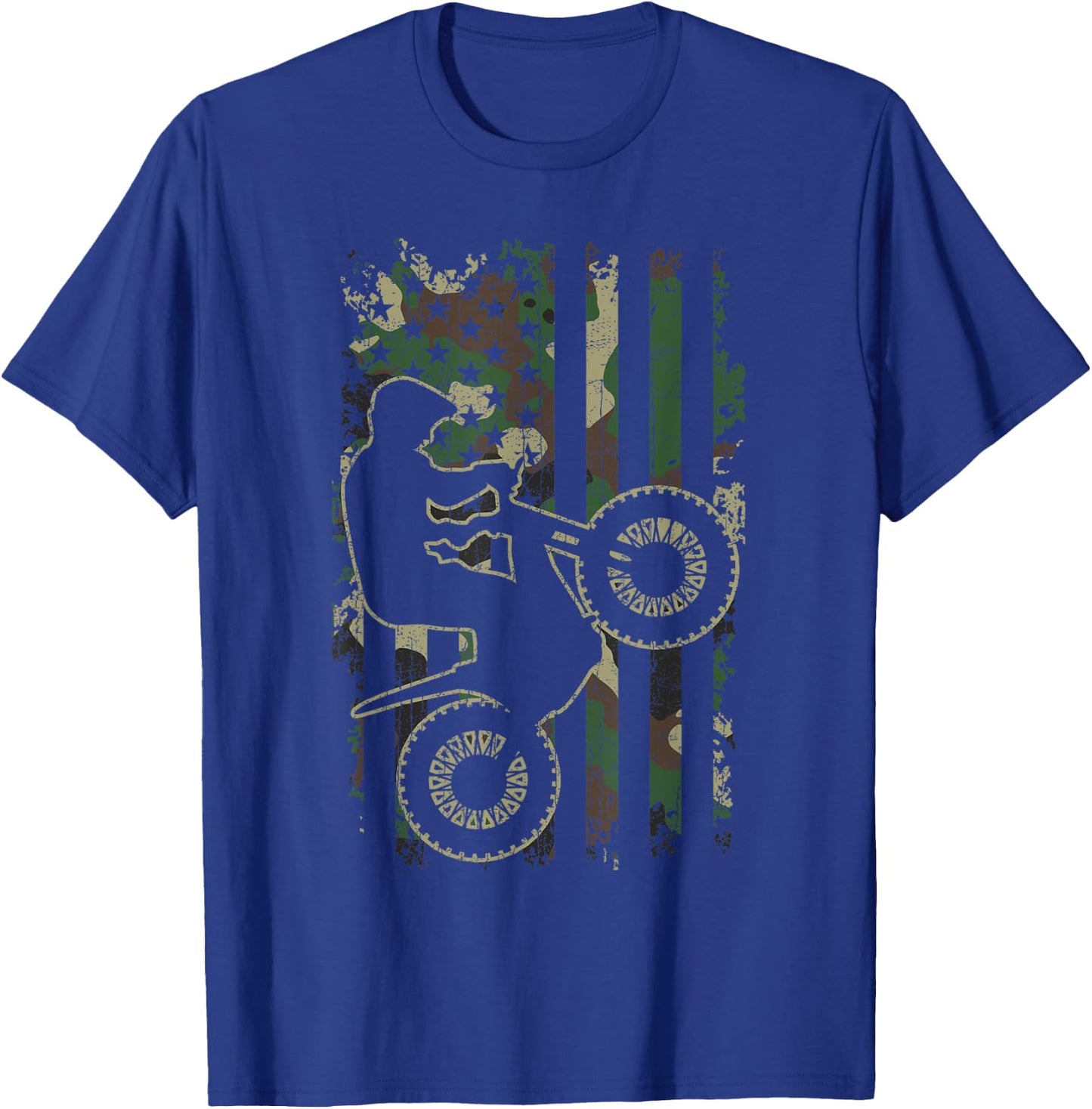 Motorcycle trials biker vintage CAMOUFLAGE USA flag Gifts T-Shirt - T-Shirt | Royal