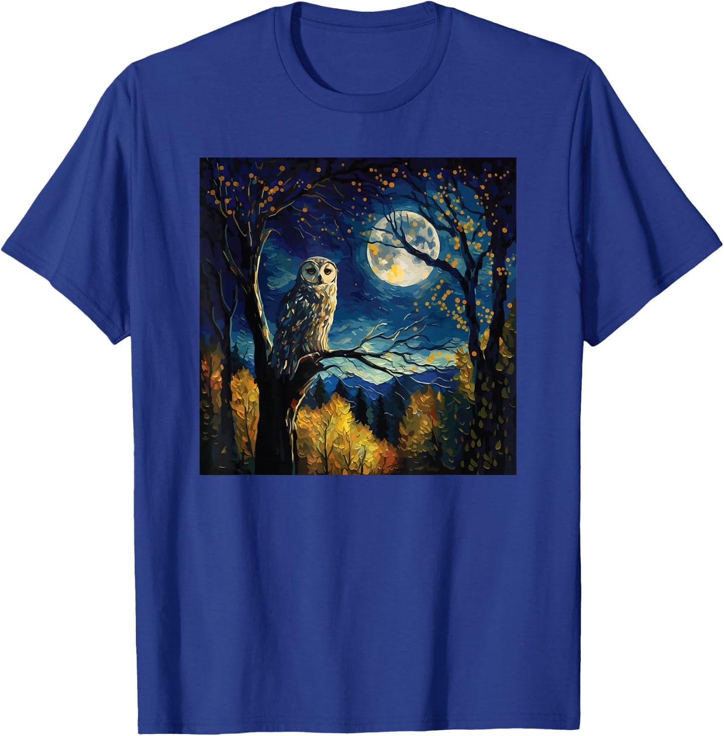 Owl Moon Night Painting Art for Lover Birds Owls T-Shirt - T-Shirt | Royal