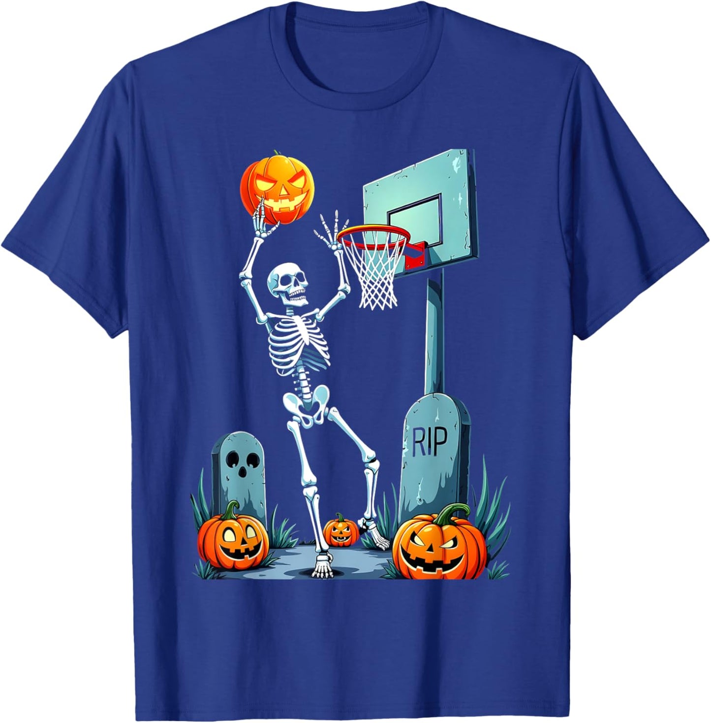 Halloween Basketball Skeleton Pumpkin T-Shirt - T-Shirt | Royal