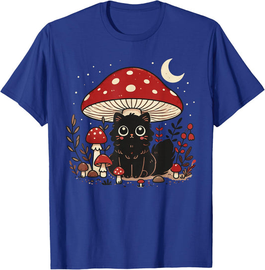 Cute Cottagcore Cat Mushroom Hat Vintage Grunge Aesthetic T-Shirt - T-Shirt | Royal