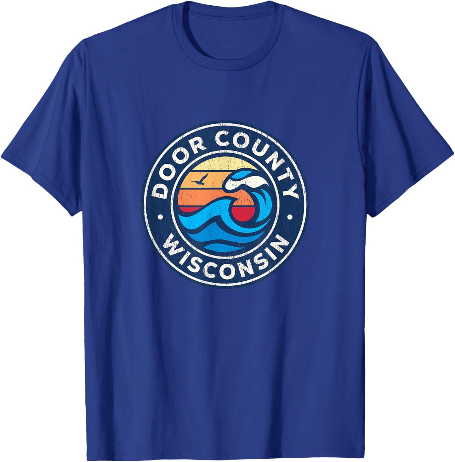 Door County Wisconsin WI Vintage Nautical Waves Design T-Shirt - T-Shirt | Royal