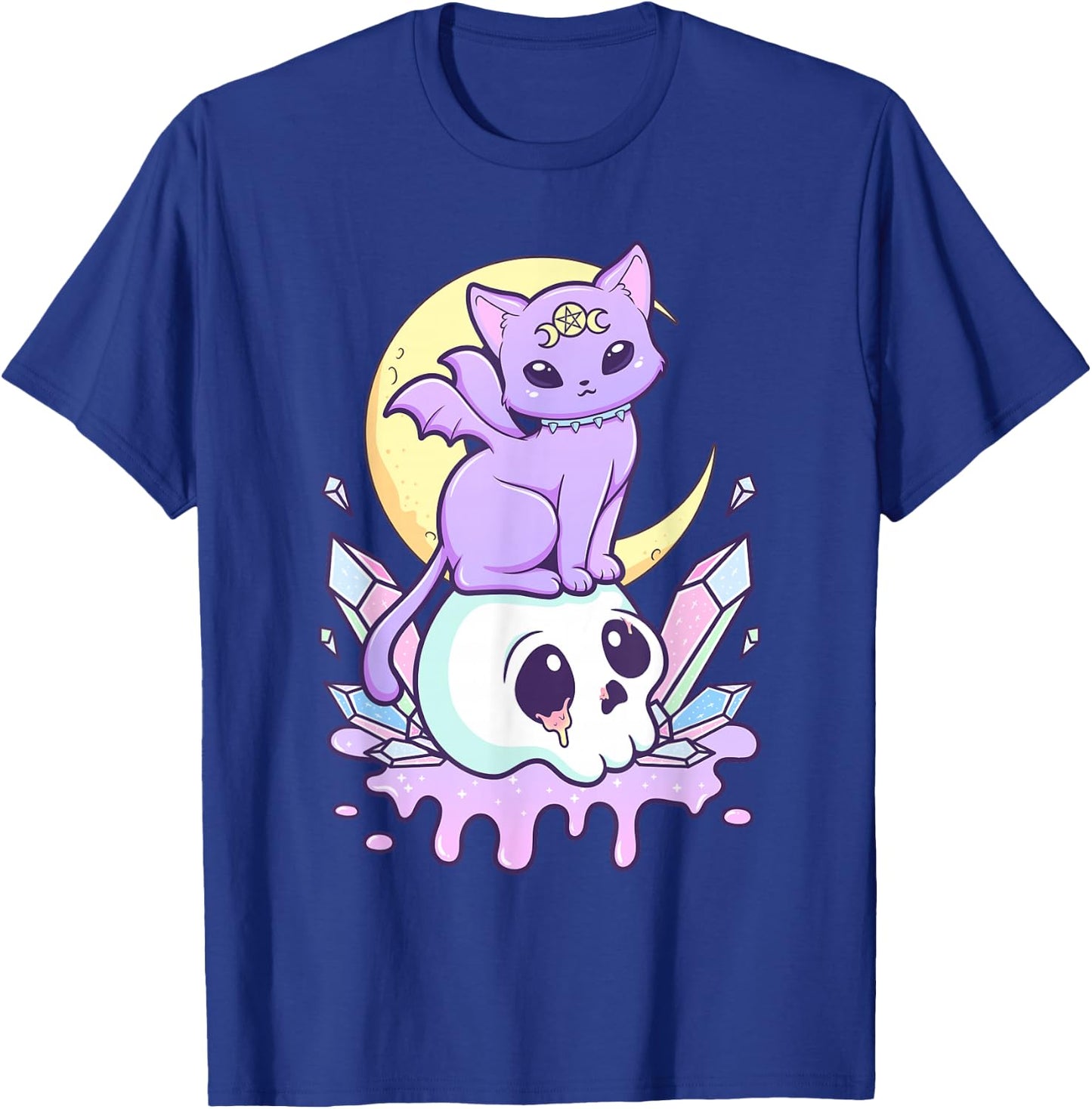 Kawaii Pastel Goth Cute Scary Witchy Cat and Skull T-Shirt - T-Shirt | Royal