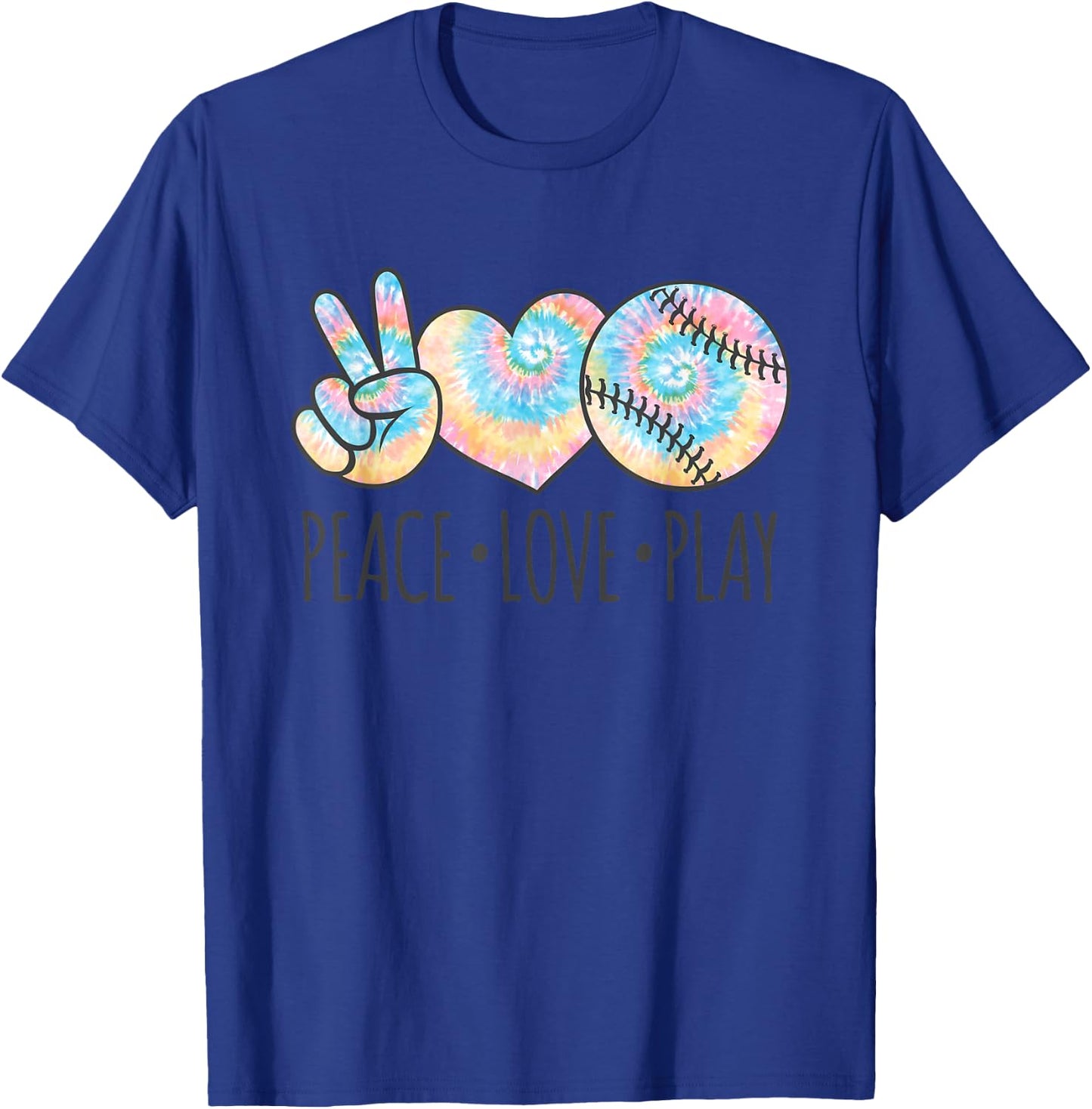 Tie Dye Softball for Teen Girls | Peace Love Play T-Shirt - T-Shirt | Royal