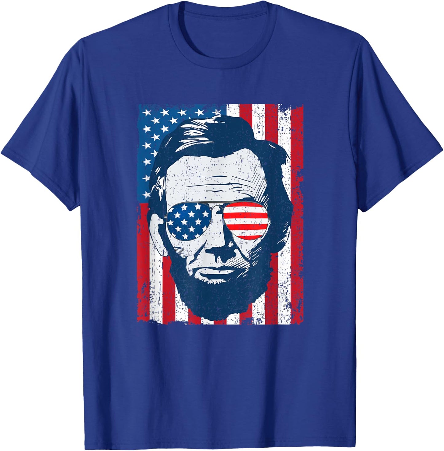 Abe Lincoln Beard Sunglasses & American Flag 4th of July T-Shirt - T-Shirt | Royal