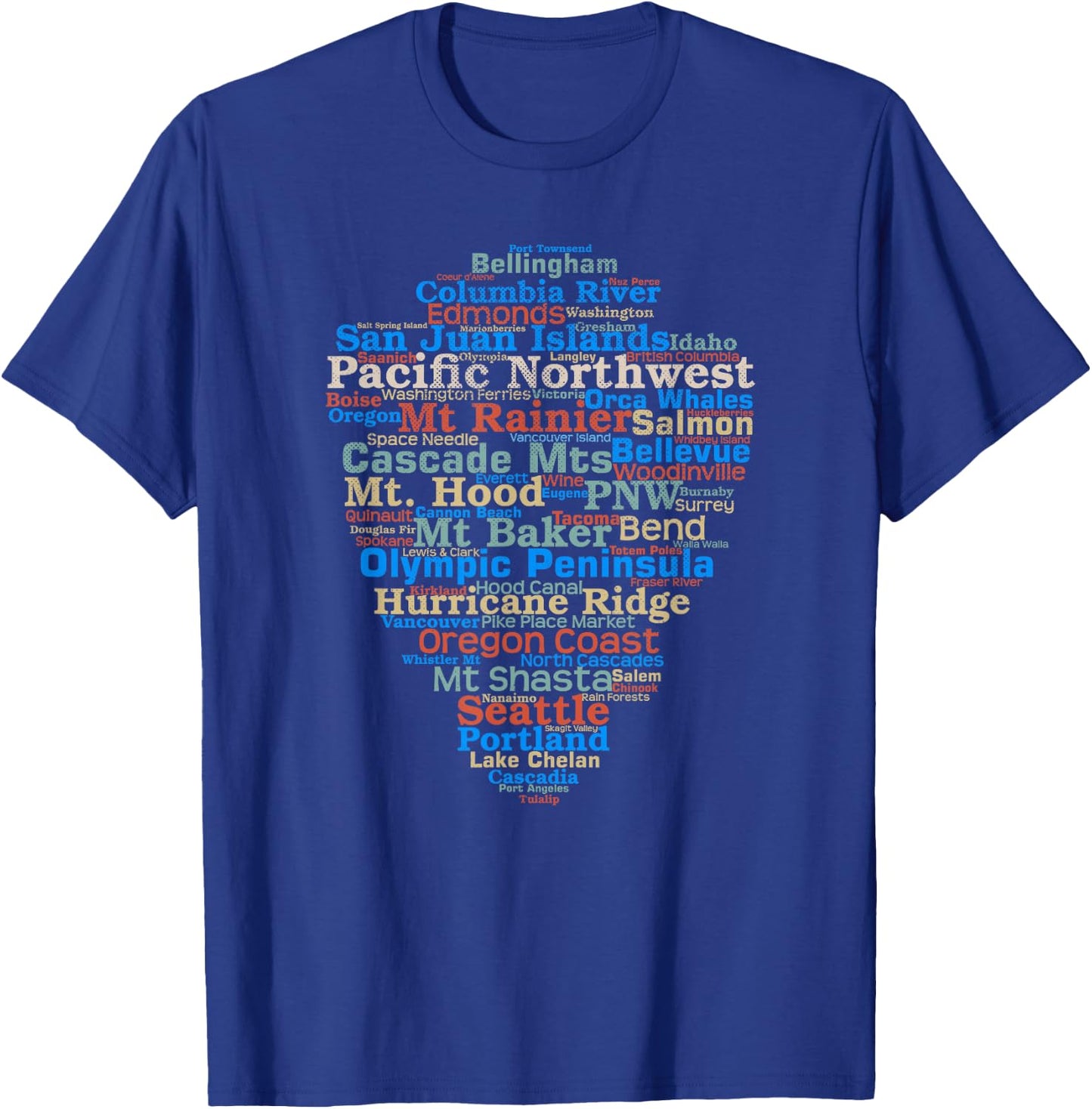 Pacific Northwest Word List Cloud Design Hiking Camping T-Shirt - T-Shirt | Royal