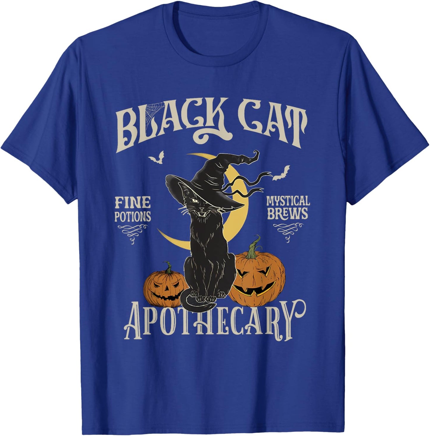 Retro Scary Halloween Costume Black Cat Salem Apothecary T-Shirt - T-Shirt | Royal