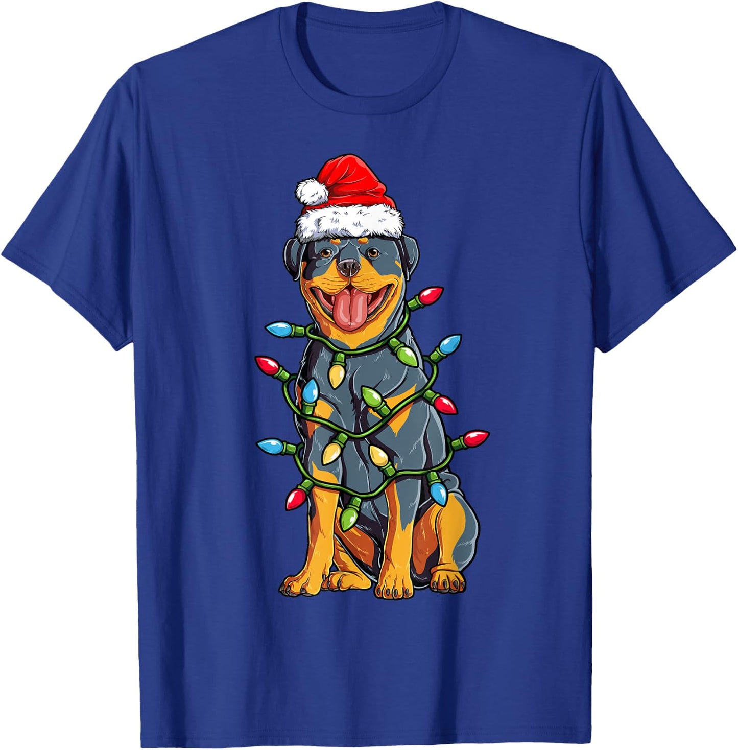 Rottweiler Santa Christmas Tree Lights Xmas Boys Dog Dogmas T-Shirt - T-Shirt | Royal