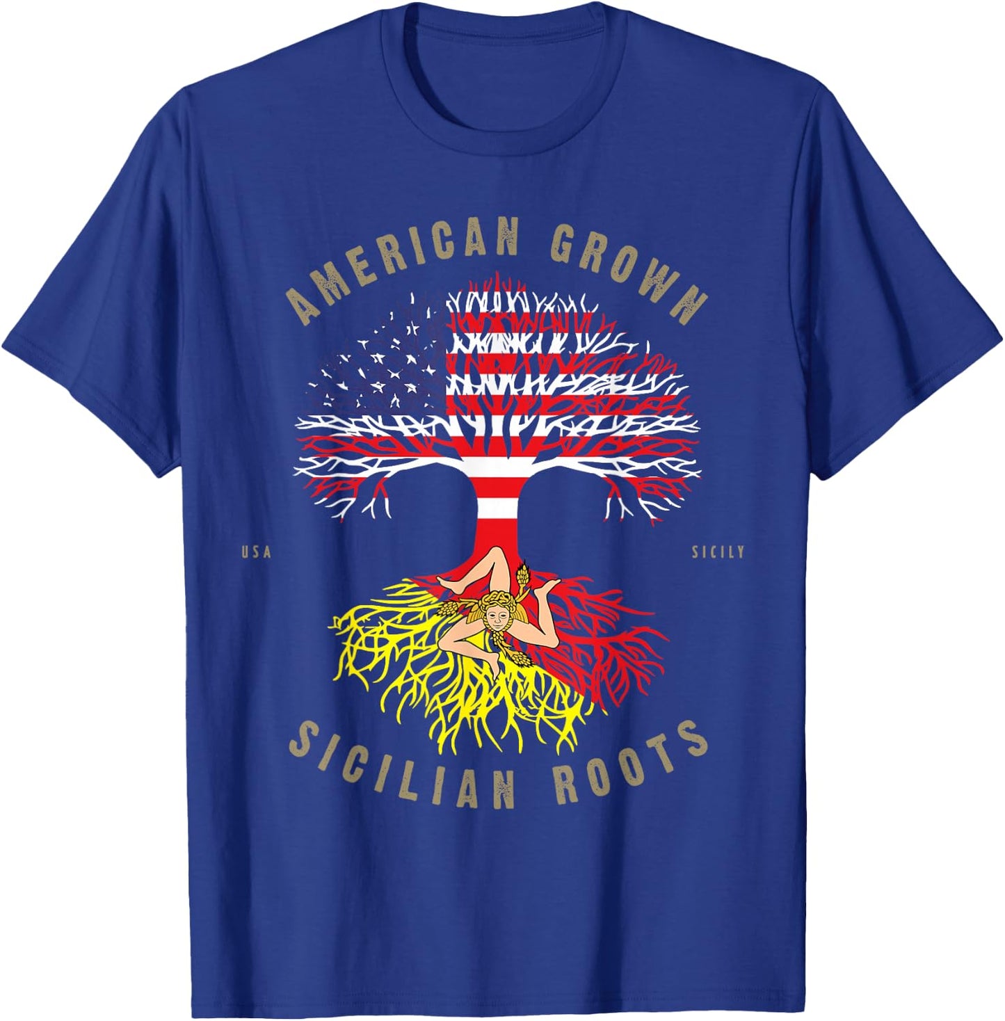 American Grown with Sicilian Roots - Sicily Malta T-Shirt - T-Shirt | Royal