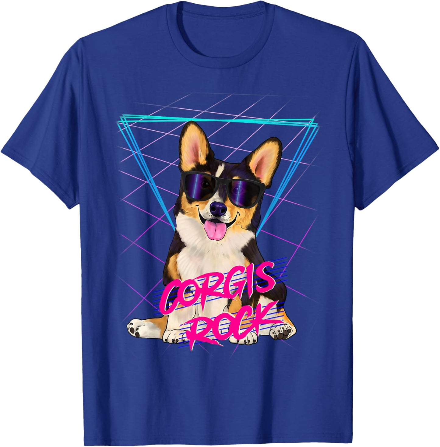 Corgis Rock - retro 80s corgi dog in sunglasses T-Shirt - T-Shirt | Royal