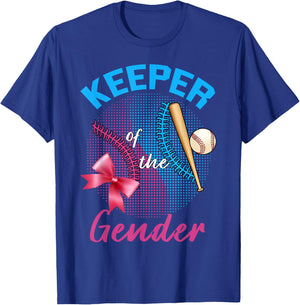 Keeper of the Gender Baseball or Bows Gender Reveal Party T-Shirt - T-Shirt | Royal