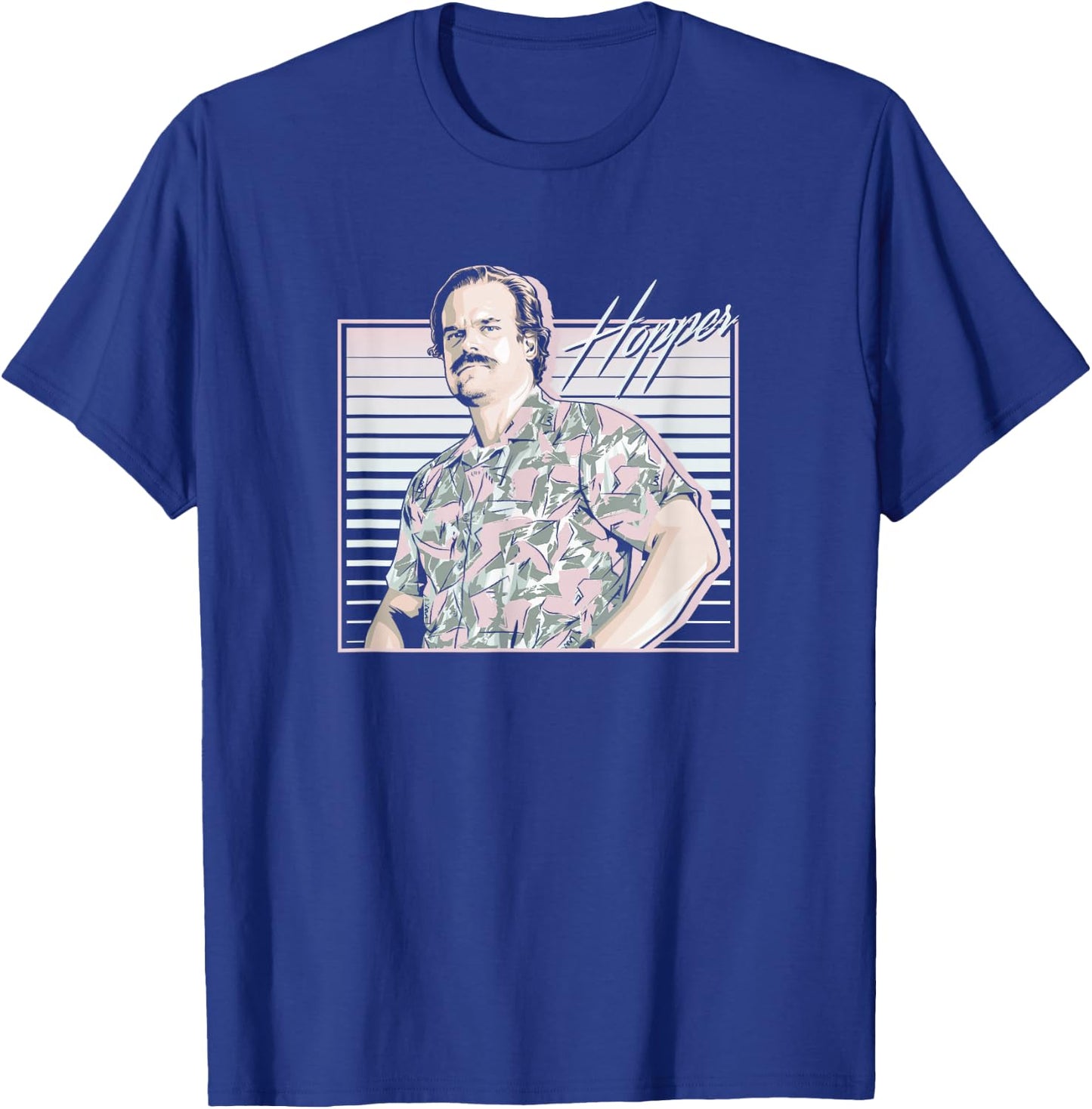 Stranger Things Hopper Hawaiian Shutter Background T-Shirt - T-Shirt | Royal