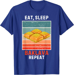 Retro Eat, Sleep Baklava Repeat Vintage Baklava Lover T-Shirt - T-Shirt | Royal