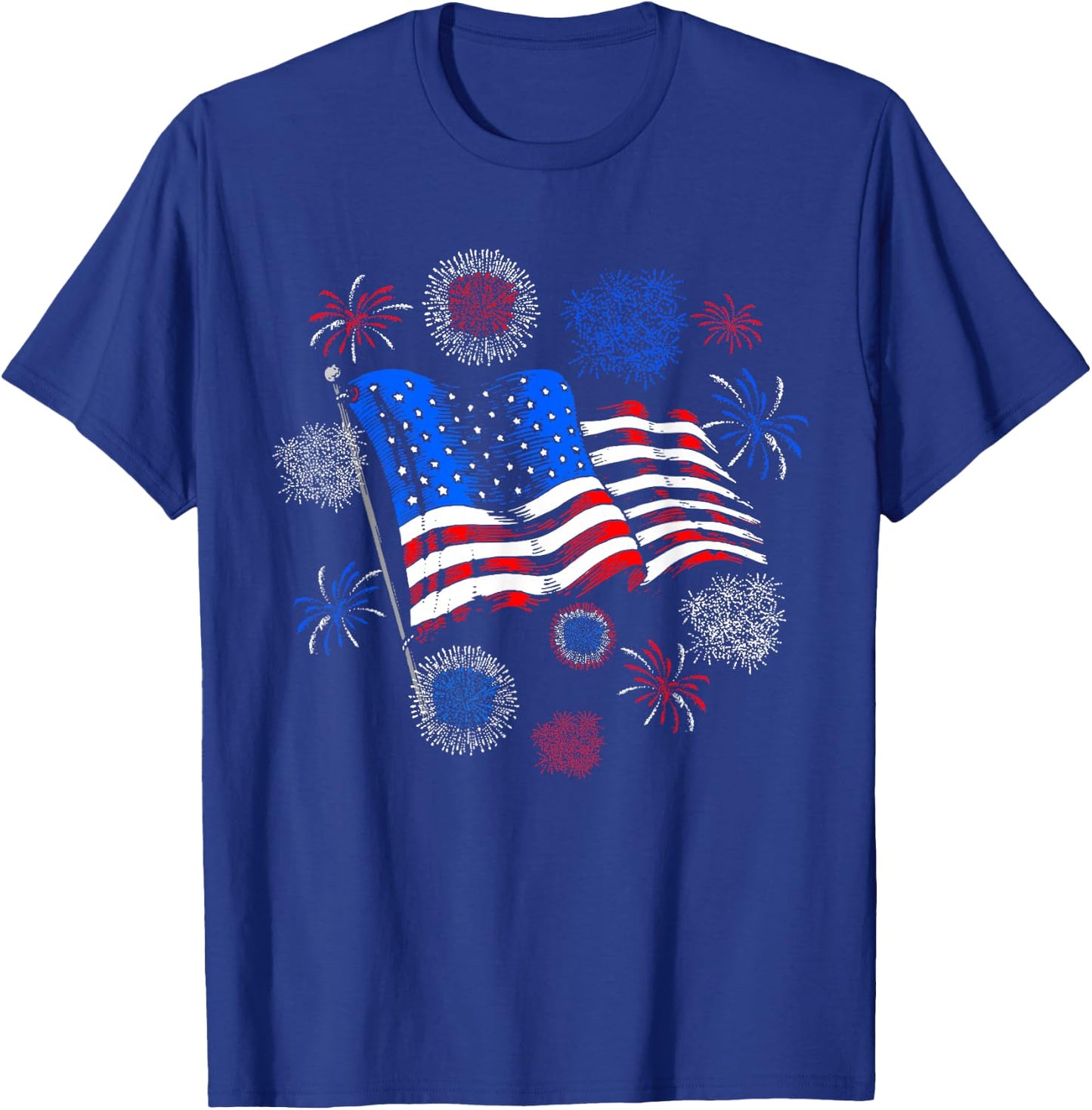 Fireworks 4th of July American Flag Patriotic Sparklers T-Shirt - T-Shirt | Royal