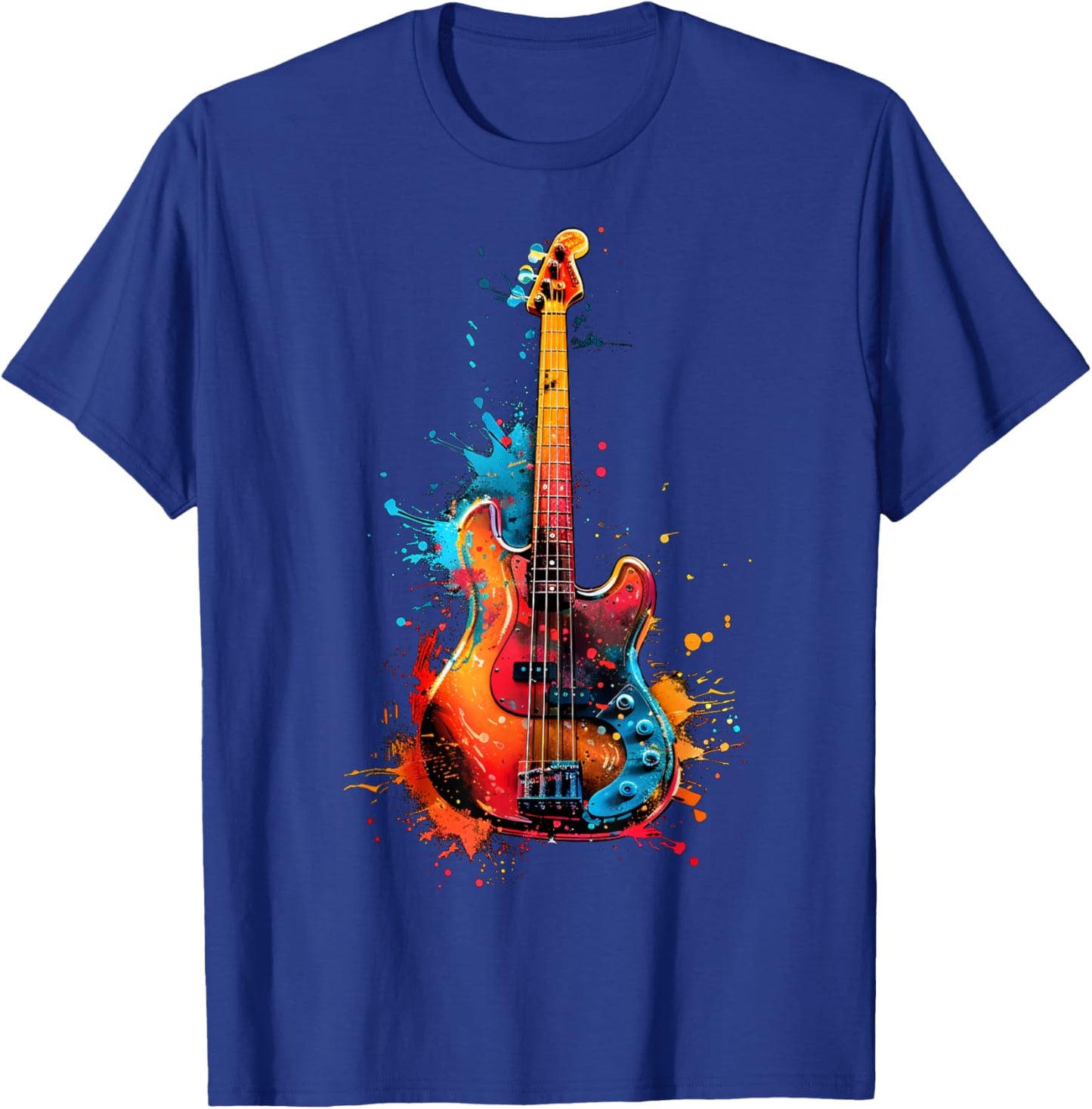 Bass Guitar Instrument on Colorful Painted Bass Guitar T-Shirt - T-Shirt | Royal