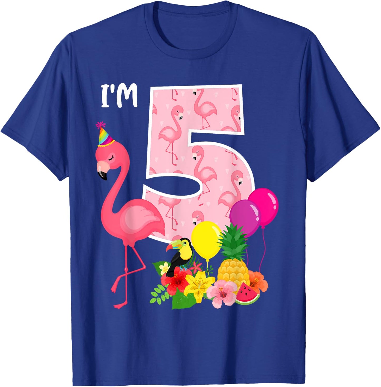 Flamingo Birthday I'm 5 Tropical Flamingo Theme 5th Birthday T-Shirt - T-Shirt | Royal