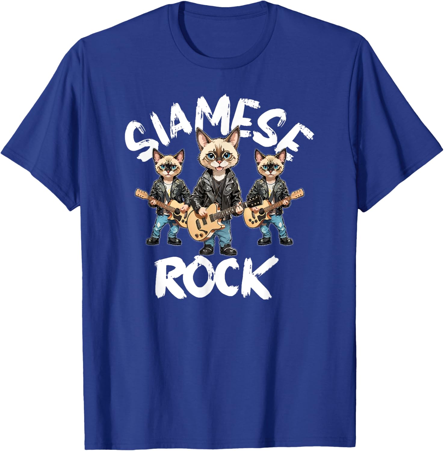 Siamese Cats Rock Cute Cool Furry Cat Trio Playing Guitar Men Women Kids T-Shirt - T-Shirt | Royal
