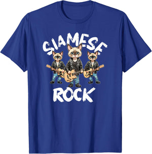 Siamese Cats Rock Cute Cool Furry Cat Trio Playing Guitar Men Women Kids T-Shirt - T-Shirt | Royal