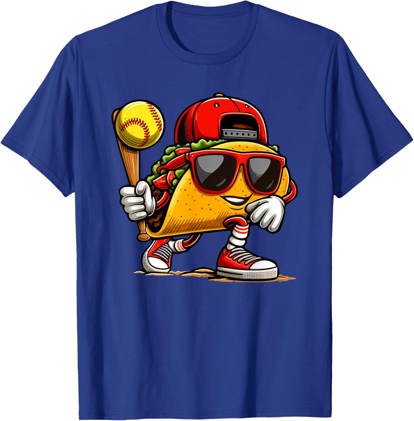 Taco Playing Softball Mexican Cinco De Mayo Kids Boys Men T-Shirt - T-Shirt | Royal