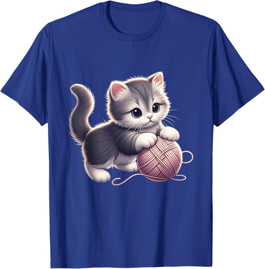 Cute Kitten Cat playing with Wool Ball Adorable Playful T-Shirt - T-Shirt | Royal