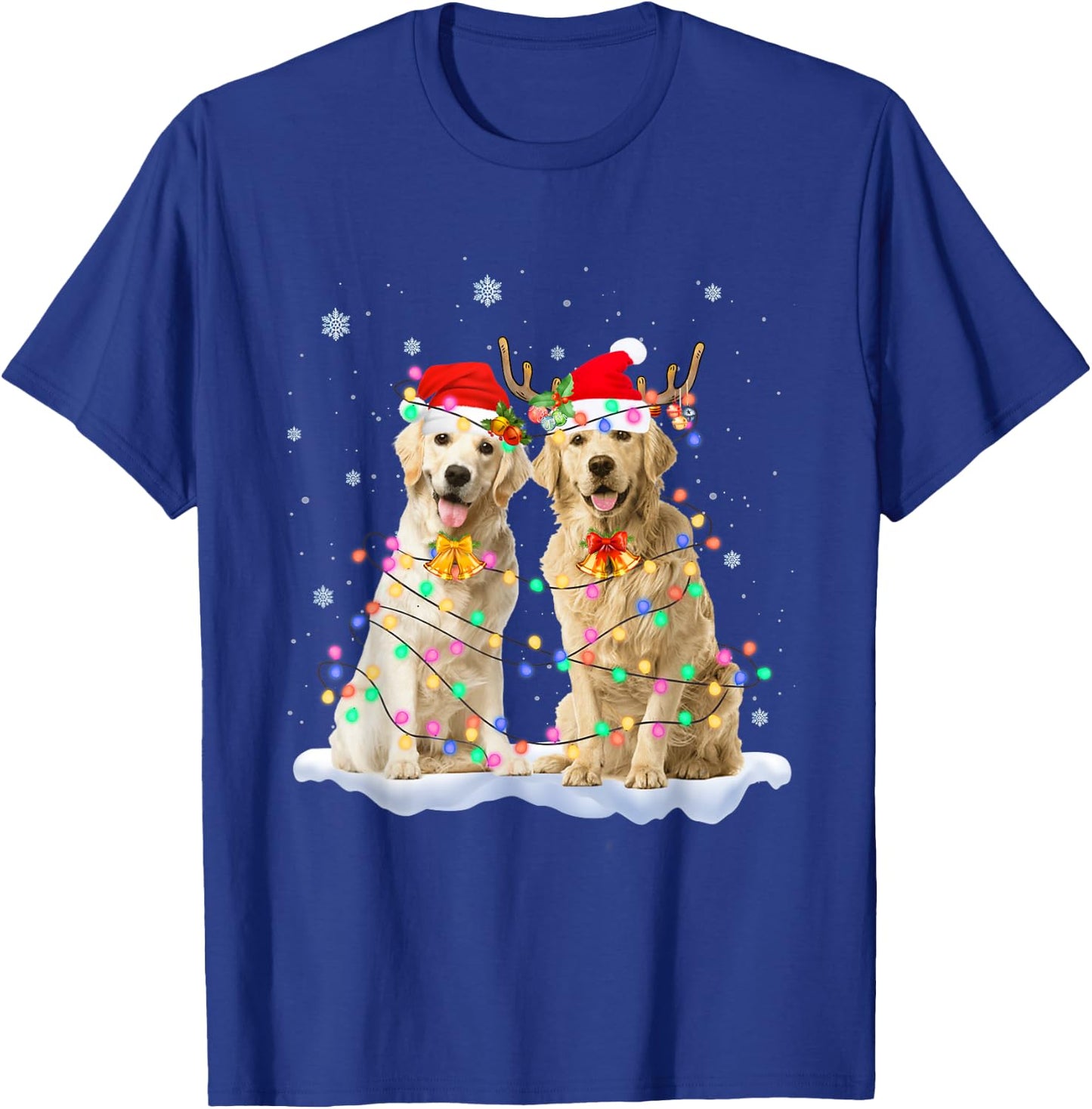 Golden Retriever Christmas Santa Hat Reindeer Lights Pajama T-Shirt - T-Shirt | Royal