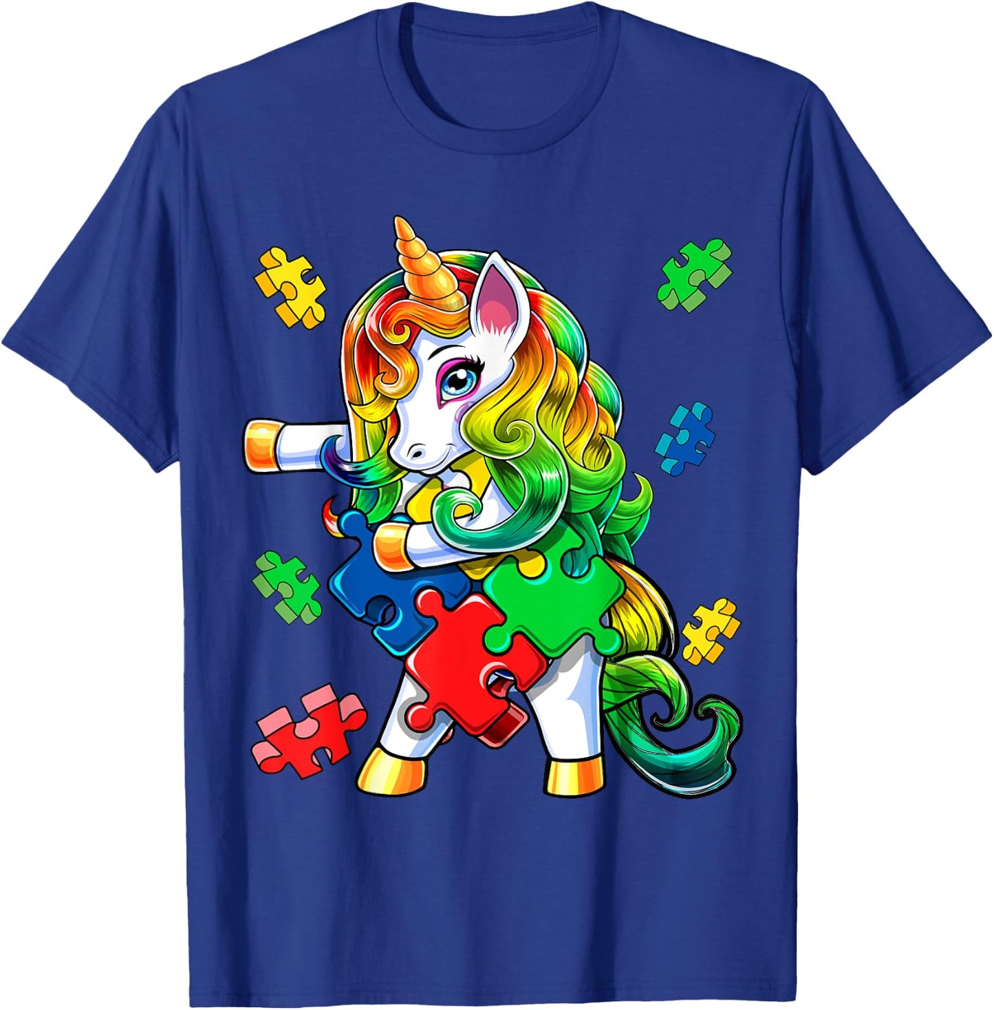 Autism Awareness Flossing Unicorn Puzzle Piece Gift Kids T-Shirt - T-Shirt | Royal
