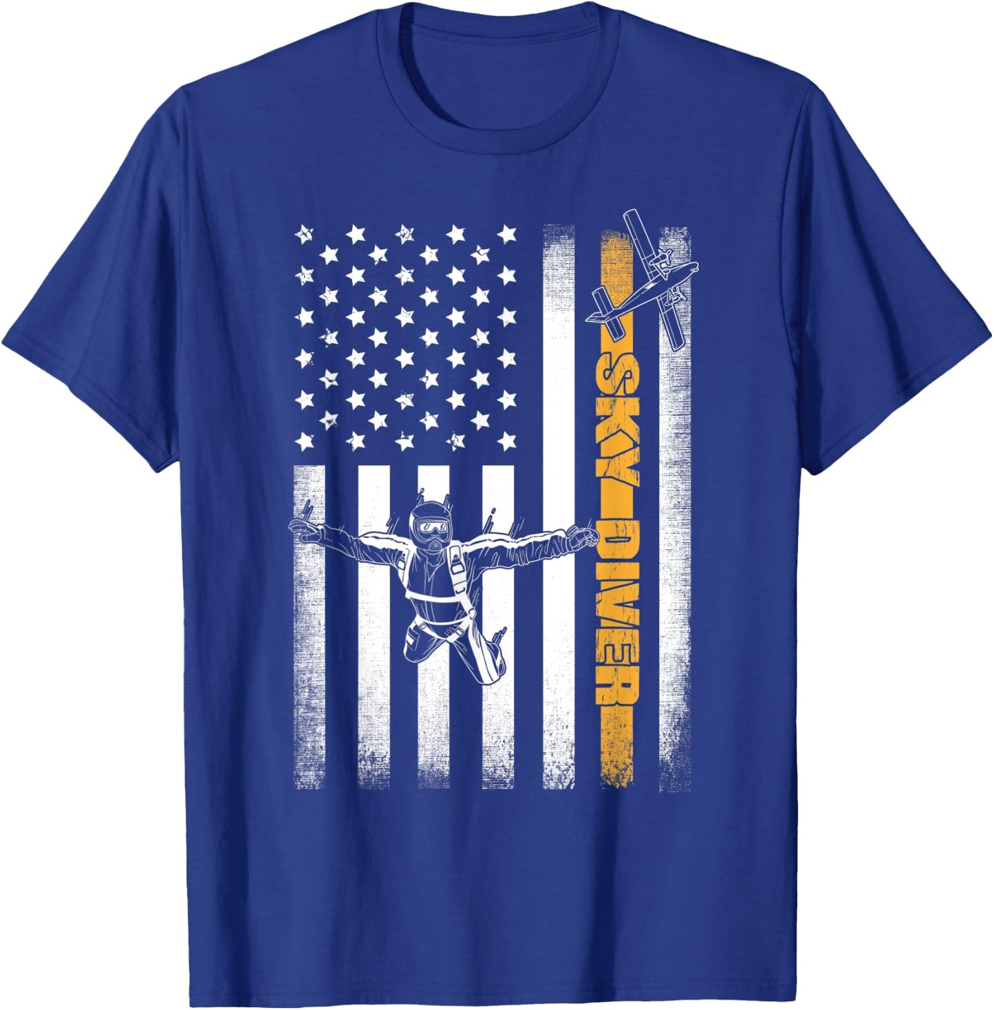 Funny Skydiving Gift Parachuting American Skydiver USA Flag T-Shirt - T-Shirt | Royal