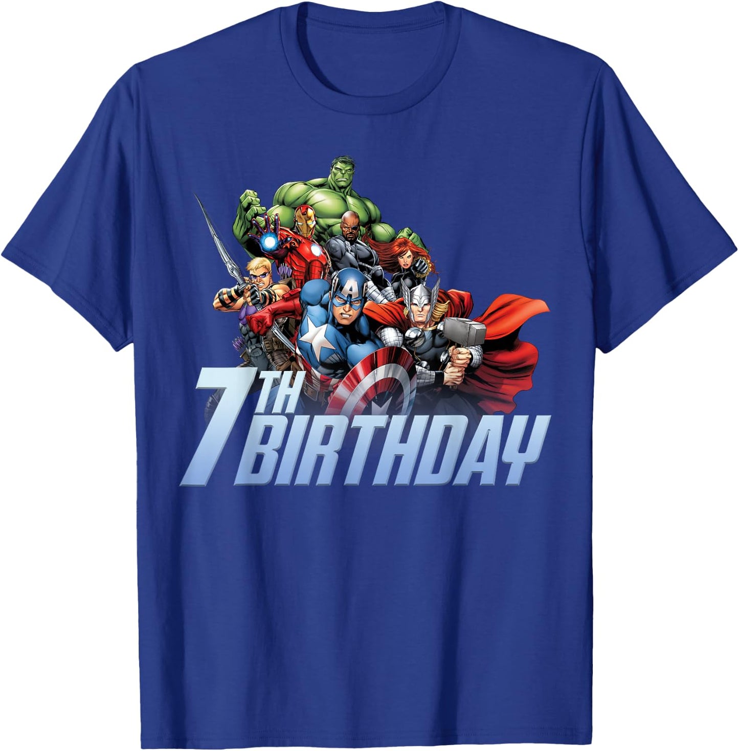 Marvel Avengers Action Shot 7th Birthday T-Shirt - T-Shirt | Royal