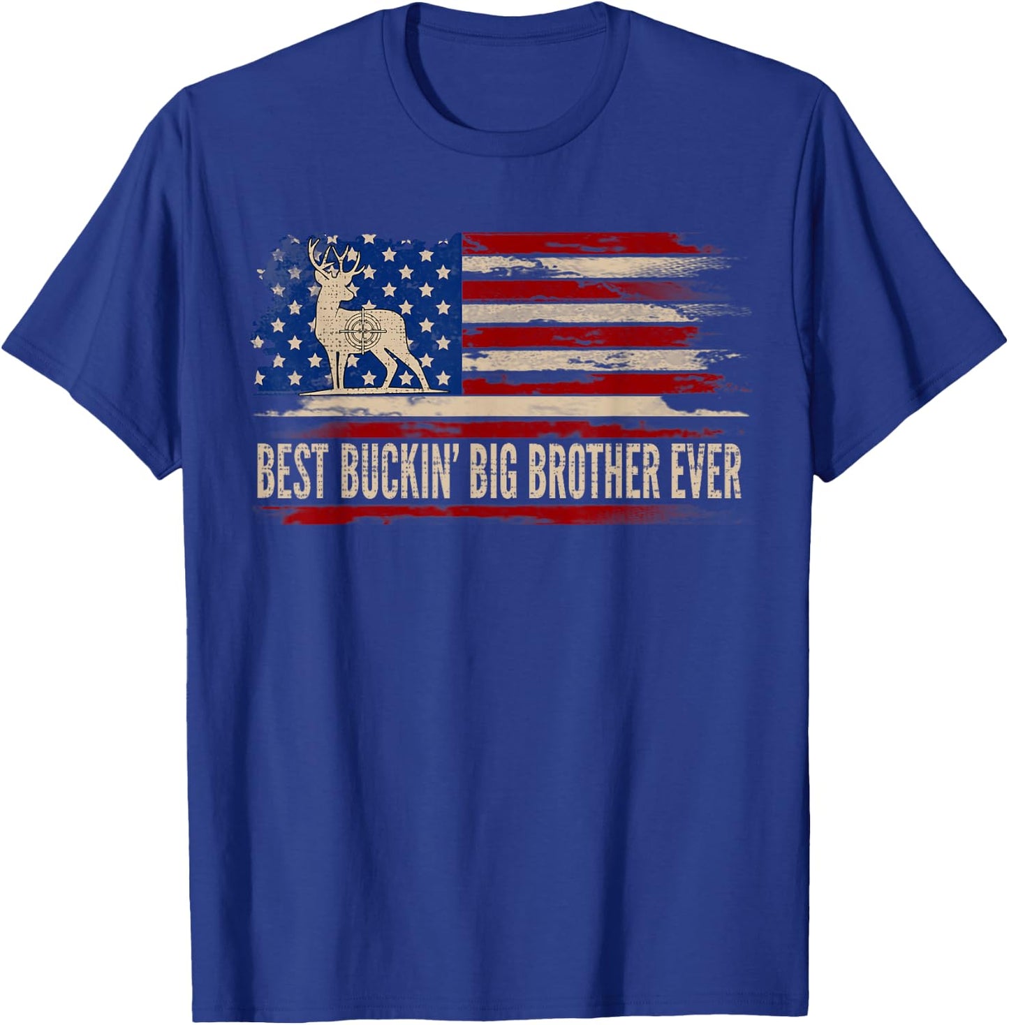 Best Buckin' Big Brother Ever American USA Flag Deer Hunting T-Shirt - T-Shirt | Royal