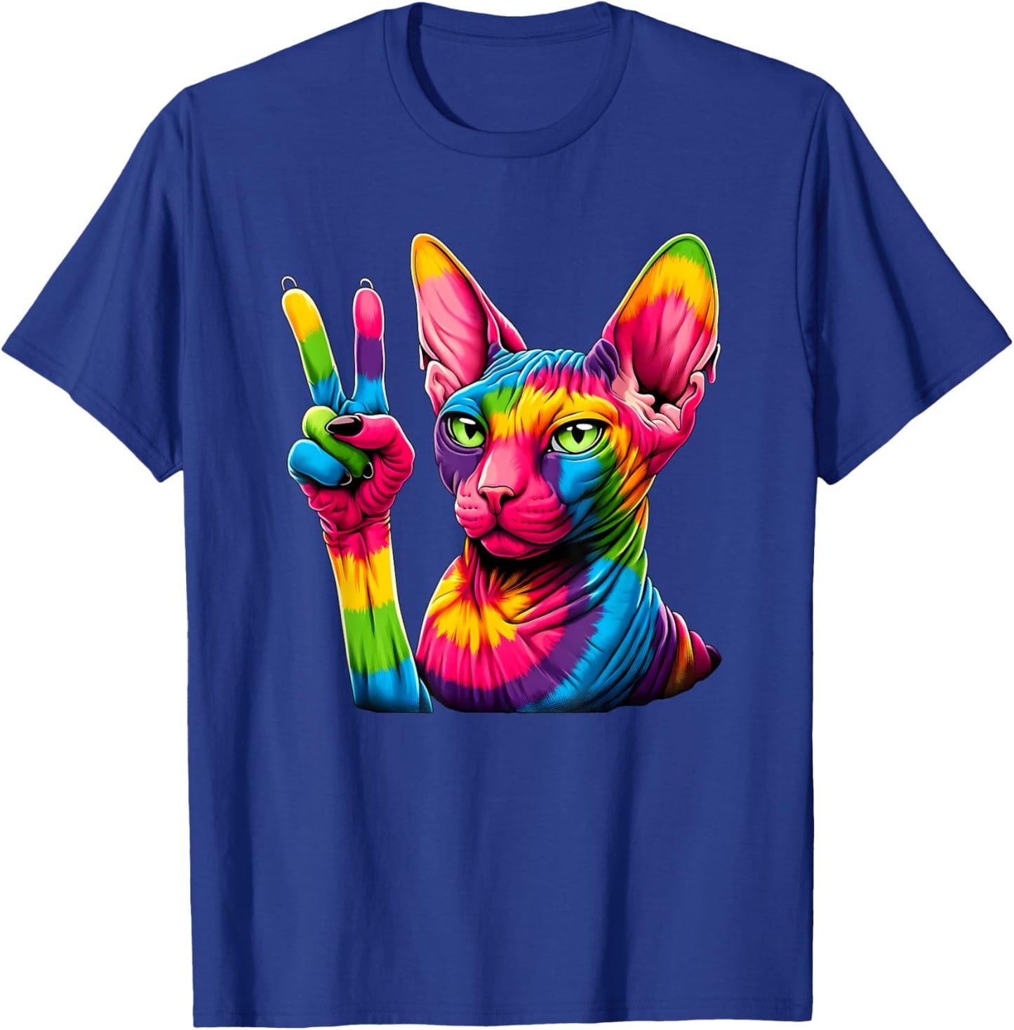 Peace Sign Tie Dye Hairless Sphinx Cat T-Shirt - T-Shirt | Royal
