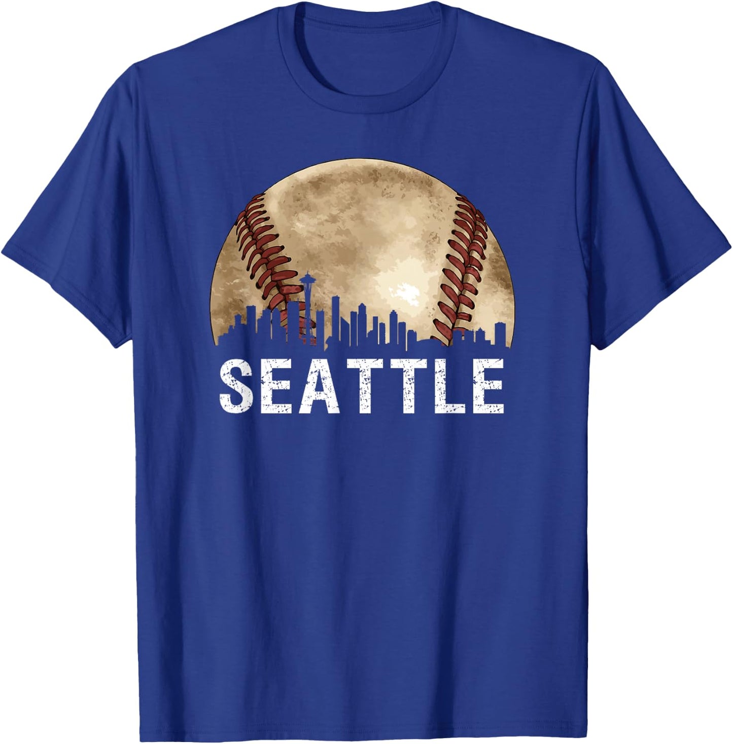 Seattle Skyline City Vintage Baseball Lover T-Shirt - T-Shirt | Royal