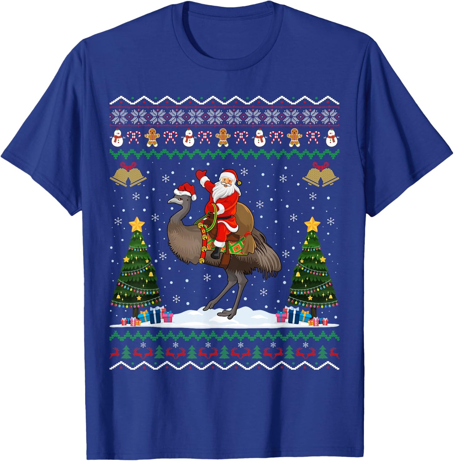 Emu Bird Ugly Xmas Gift Santa Riding Emu Christmas T-Shirt - T-Shirt | Royal