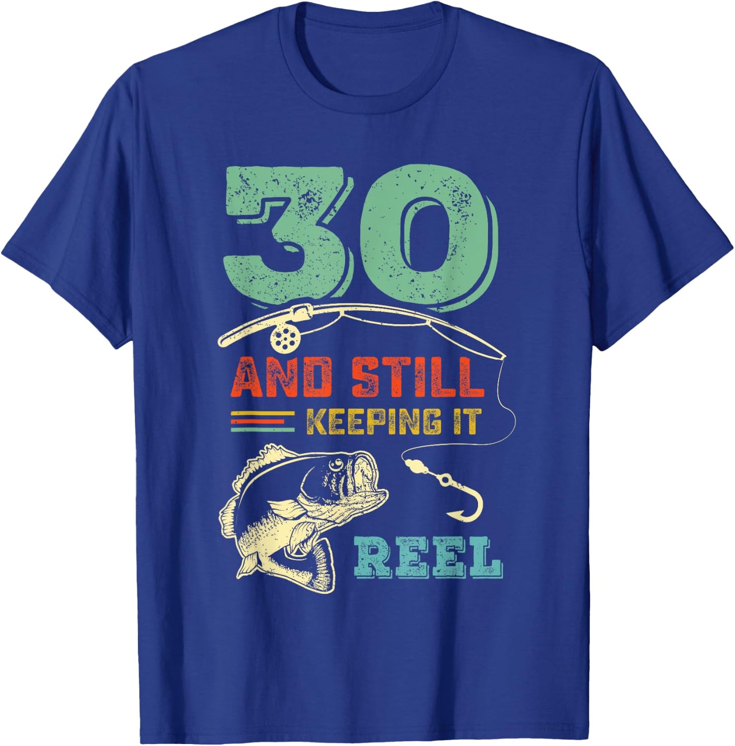Turning 30 Bass Fish Fisherman 30th Birthday Fishing Gift T-Shirt - T-Shirt | Royal