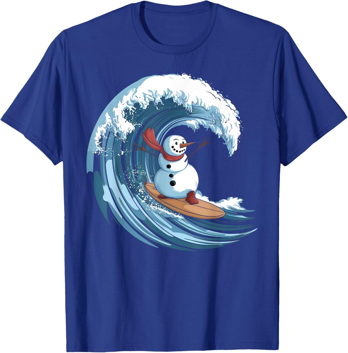Christmas In July Snowman Surfing Surfboard Beach Waves T-Shirt - T-Shirt | Royal
